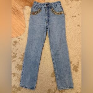 Vintage Frederick’s of Hollywood Embellished Blue denim Jeans size 3/4 GUC